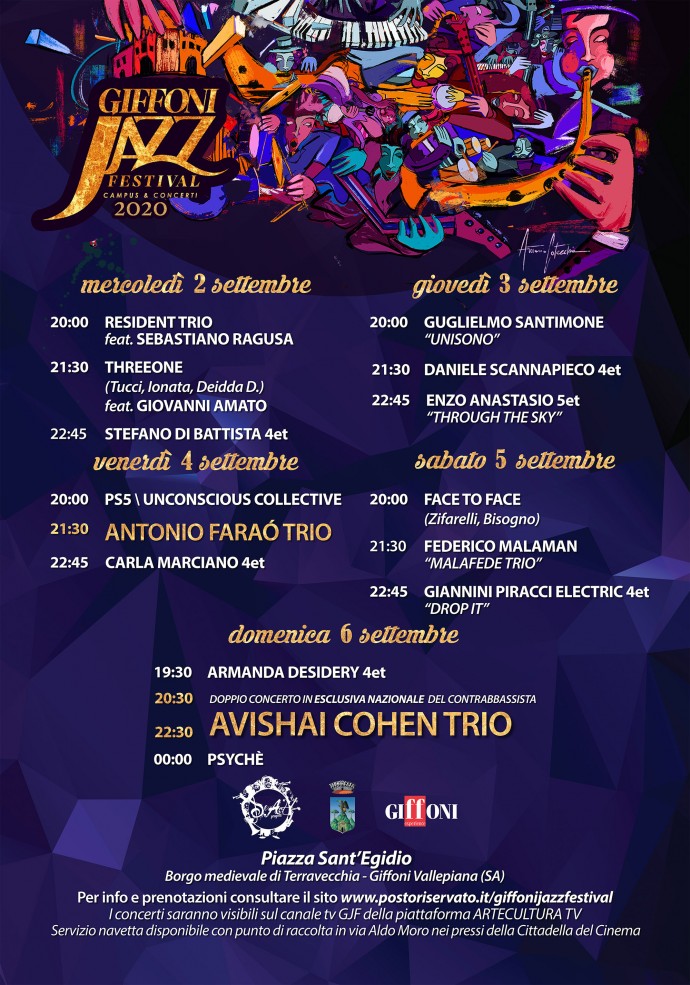 Giffoni Jazz Festival 2020 a settembre con Avishai Cohen Trio in esclusiva nazionale, Stefano Di Battista, Antonio Faraò, Nicola Conte e i FunkOff e altri 23 tra live e djset, area food e masterclass.